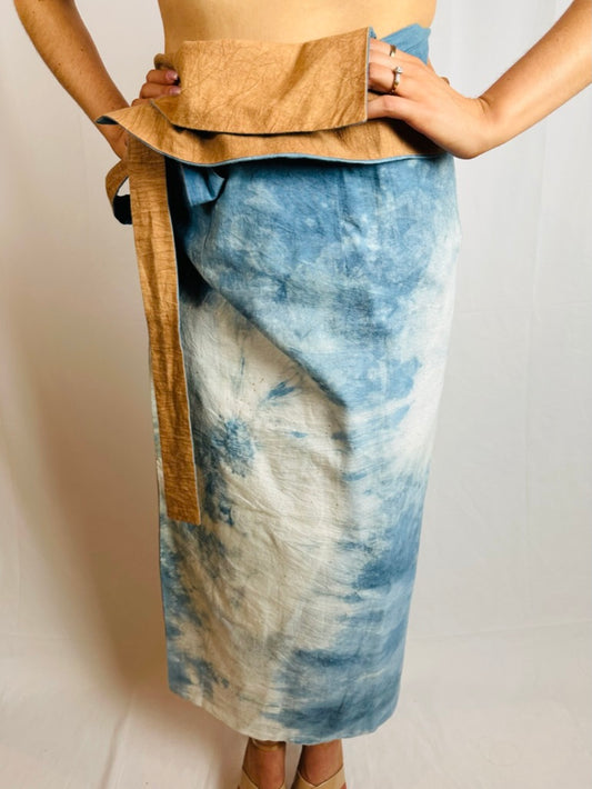 [Pre-Order] Natural Indigo/Persimmon Reversible Wrap Skirt