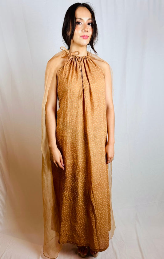 [Limited Edition] Persimmon Halter-neck Maxi Dress and Silk Organza Cape Set